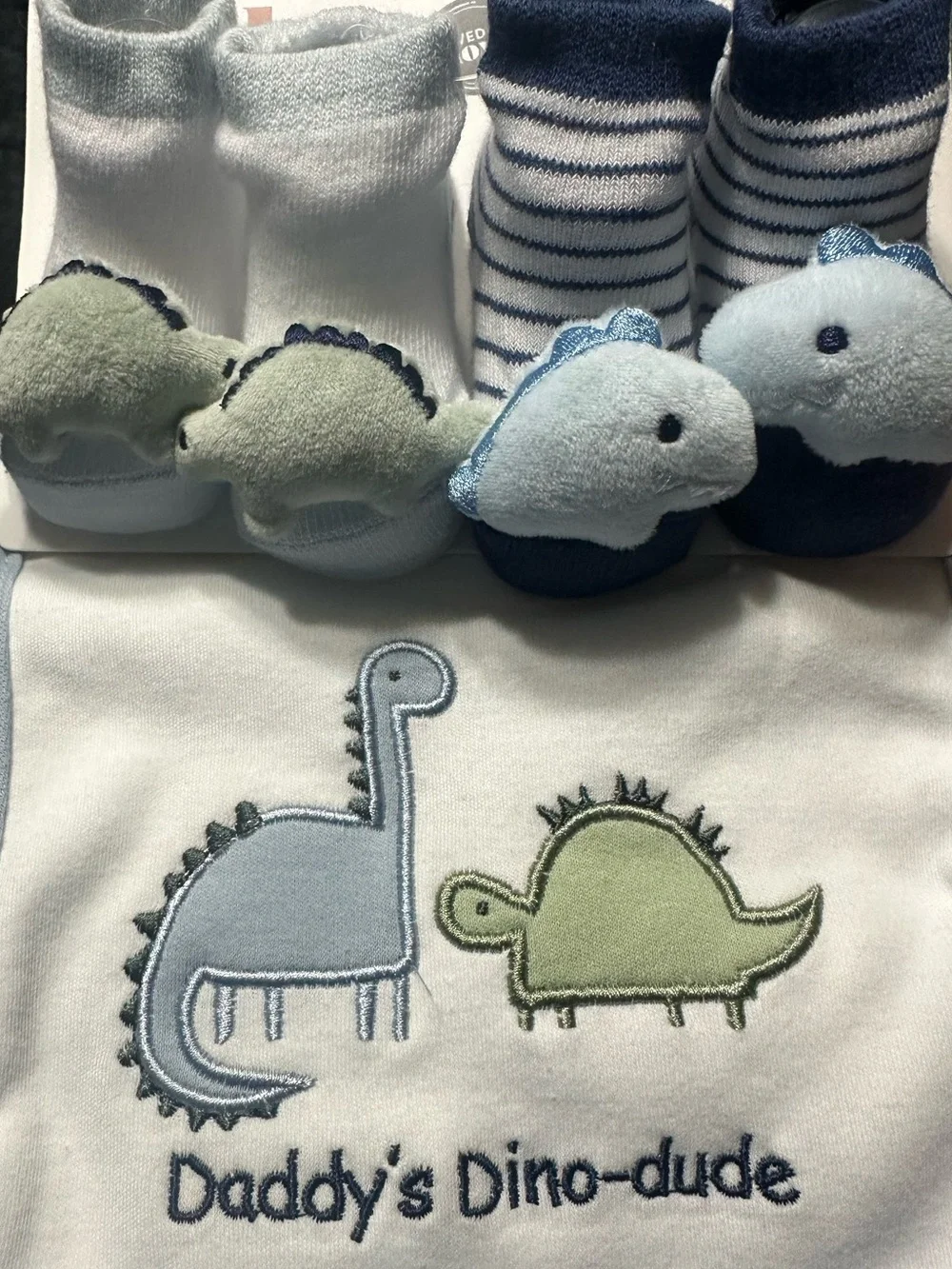 Daddy's Dino-Dude Baby Bib & Sock Set - 0/12 Month 6 piece gift set